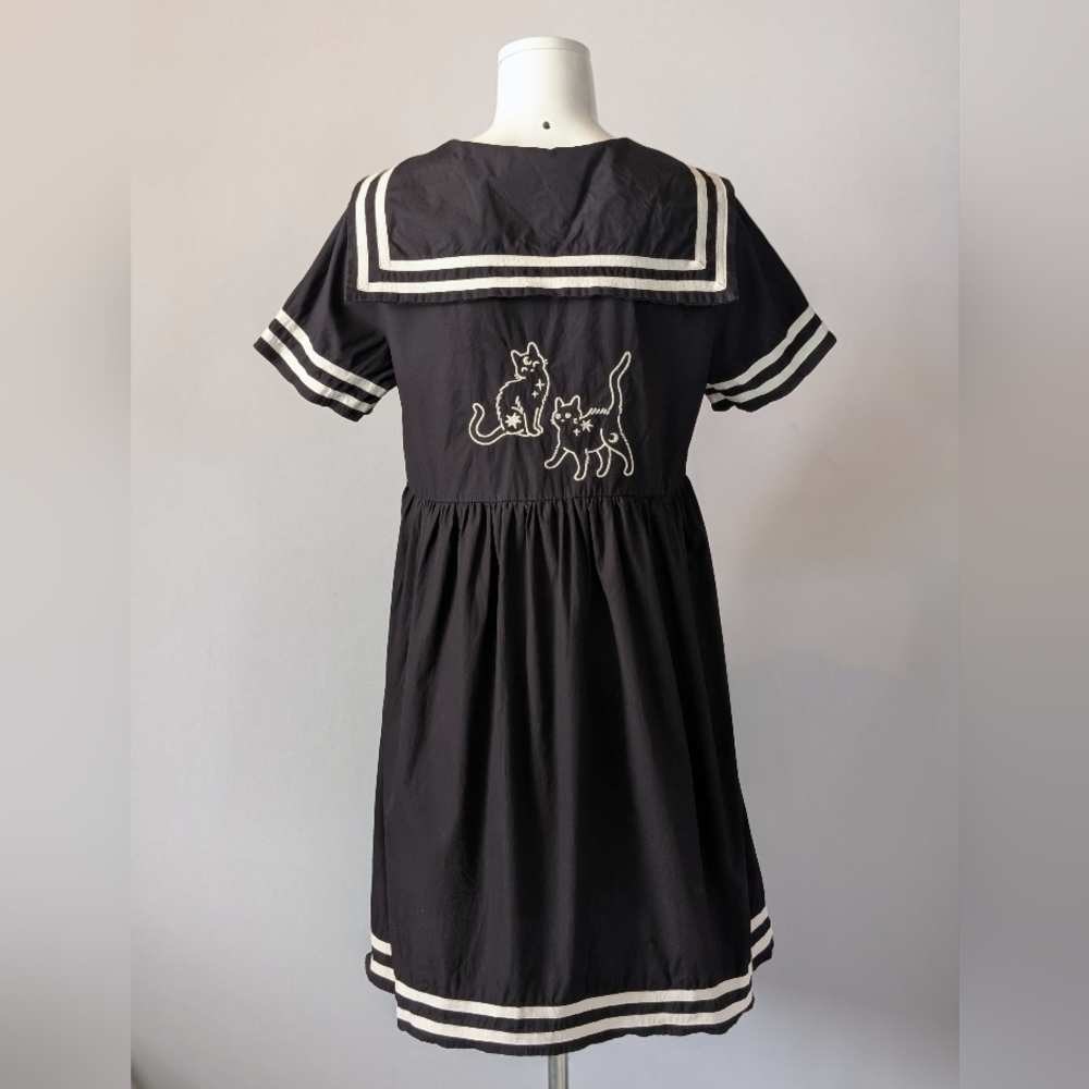Black Friday Sailor Collar Dress White Mystical Cat Embroidery Dolls Kill Size 8